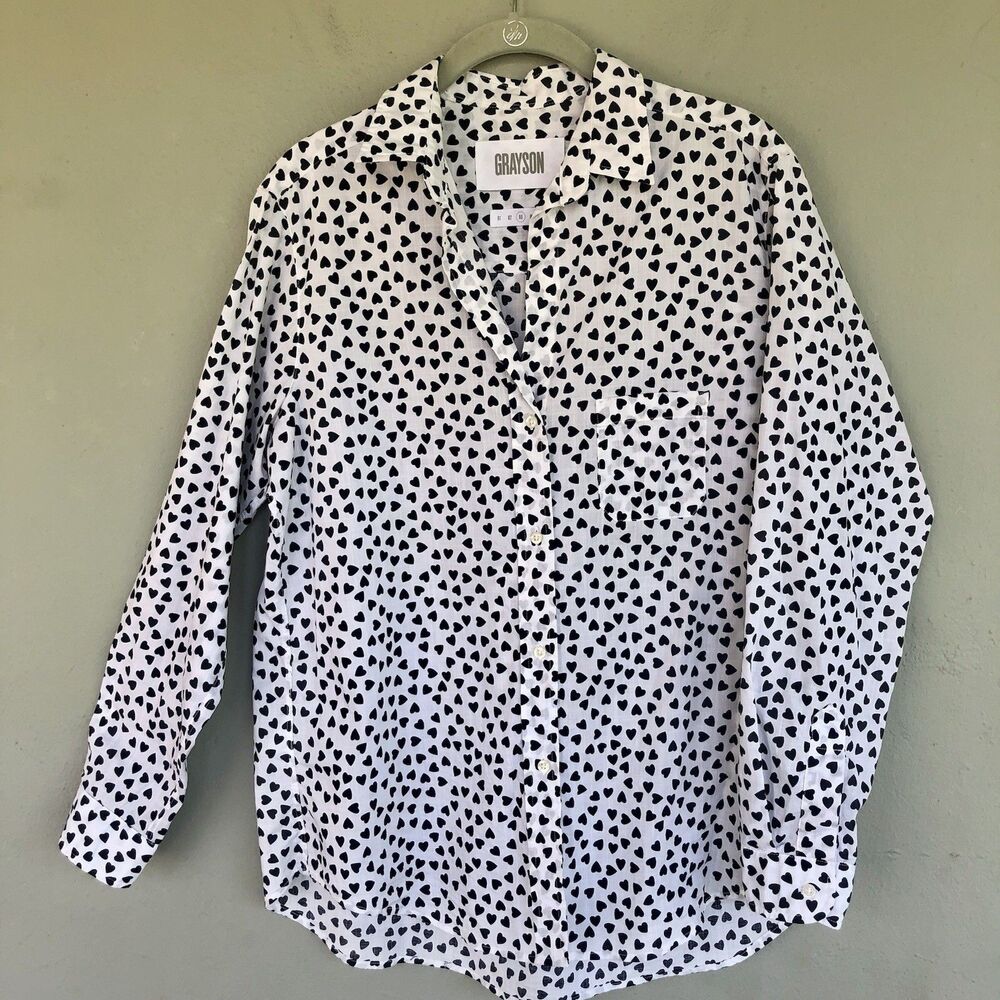 Grayson By Frank & Eileen The Hero Shirt 3/M Black Heart Print Button Down Prep